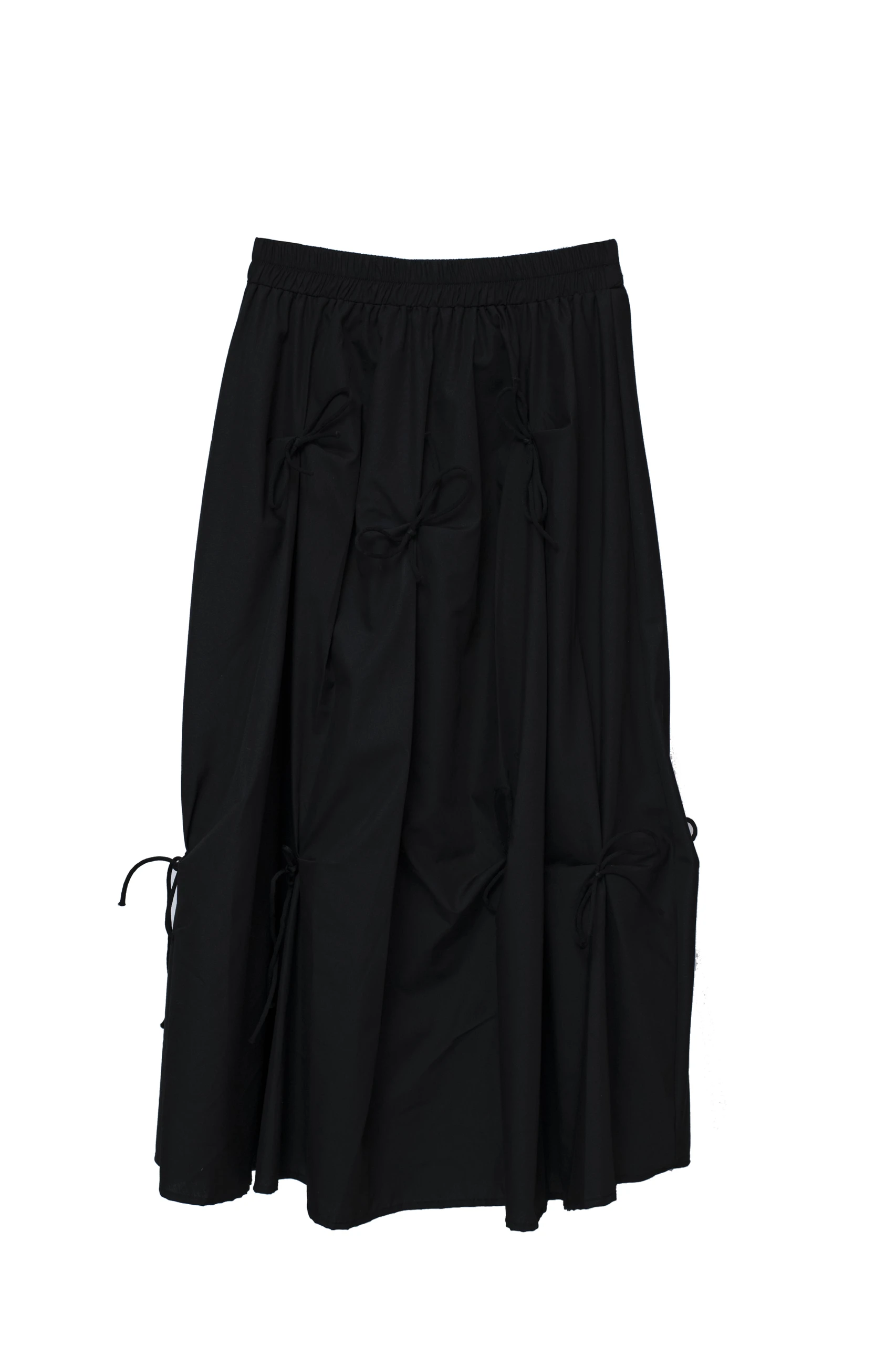Black Ruched Bow Midi Skirt