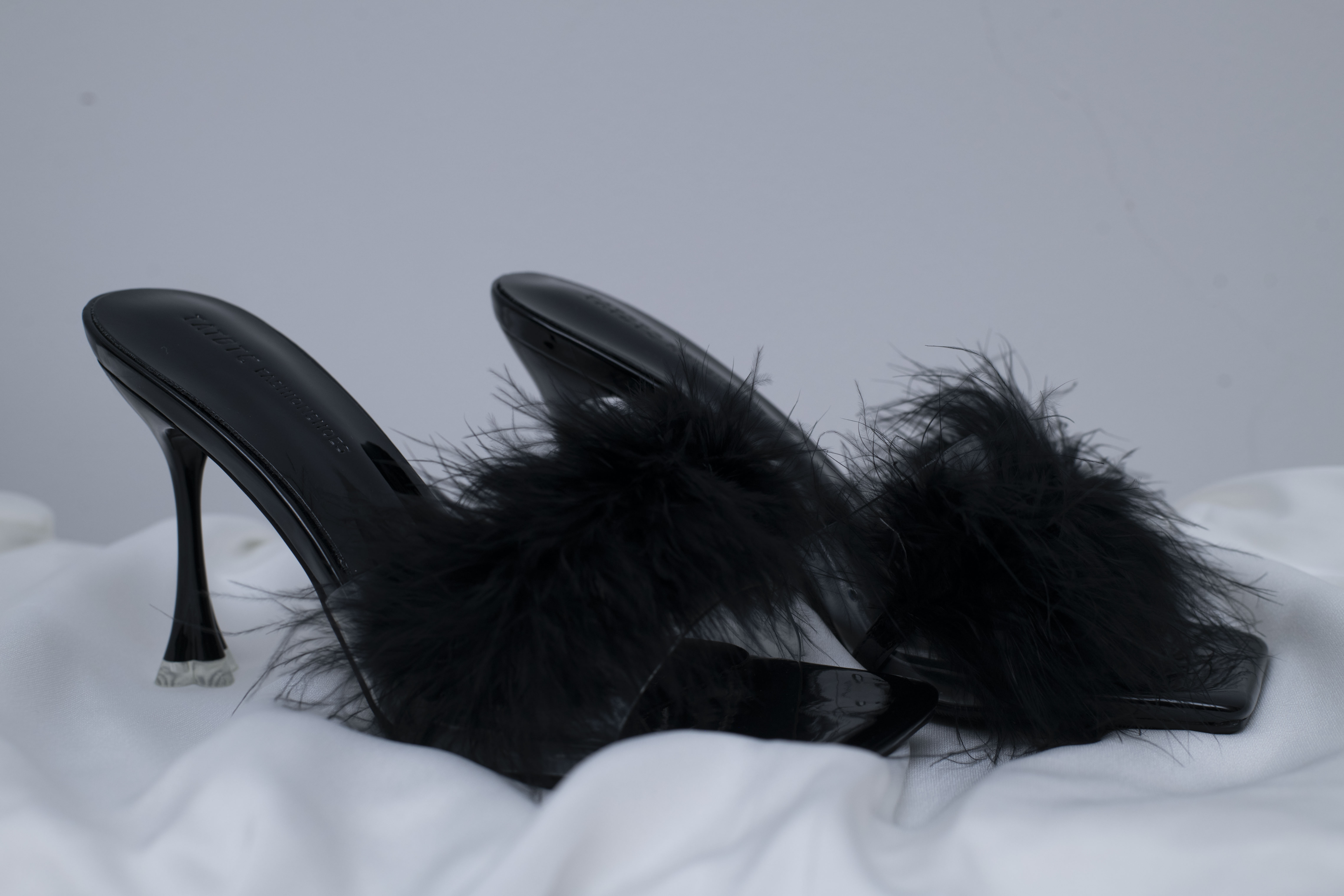 Velvet feather stilettos