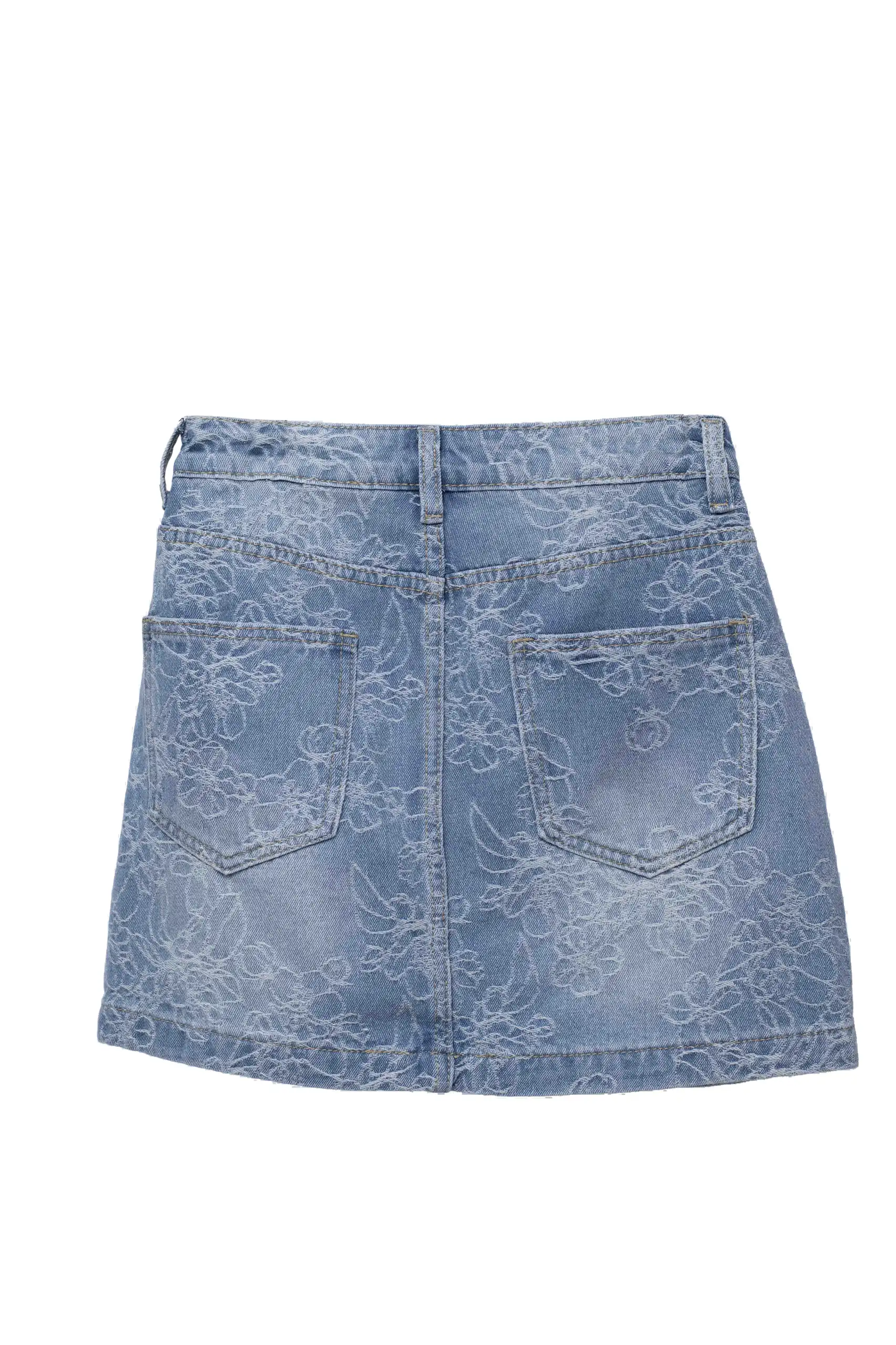 Floral thread Denim mini Skirt
