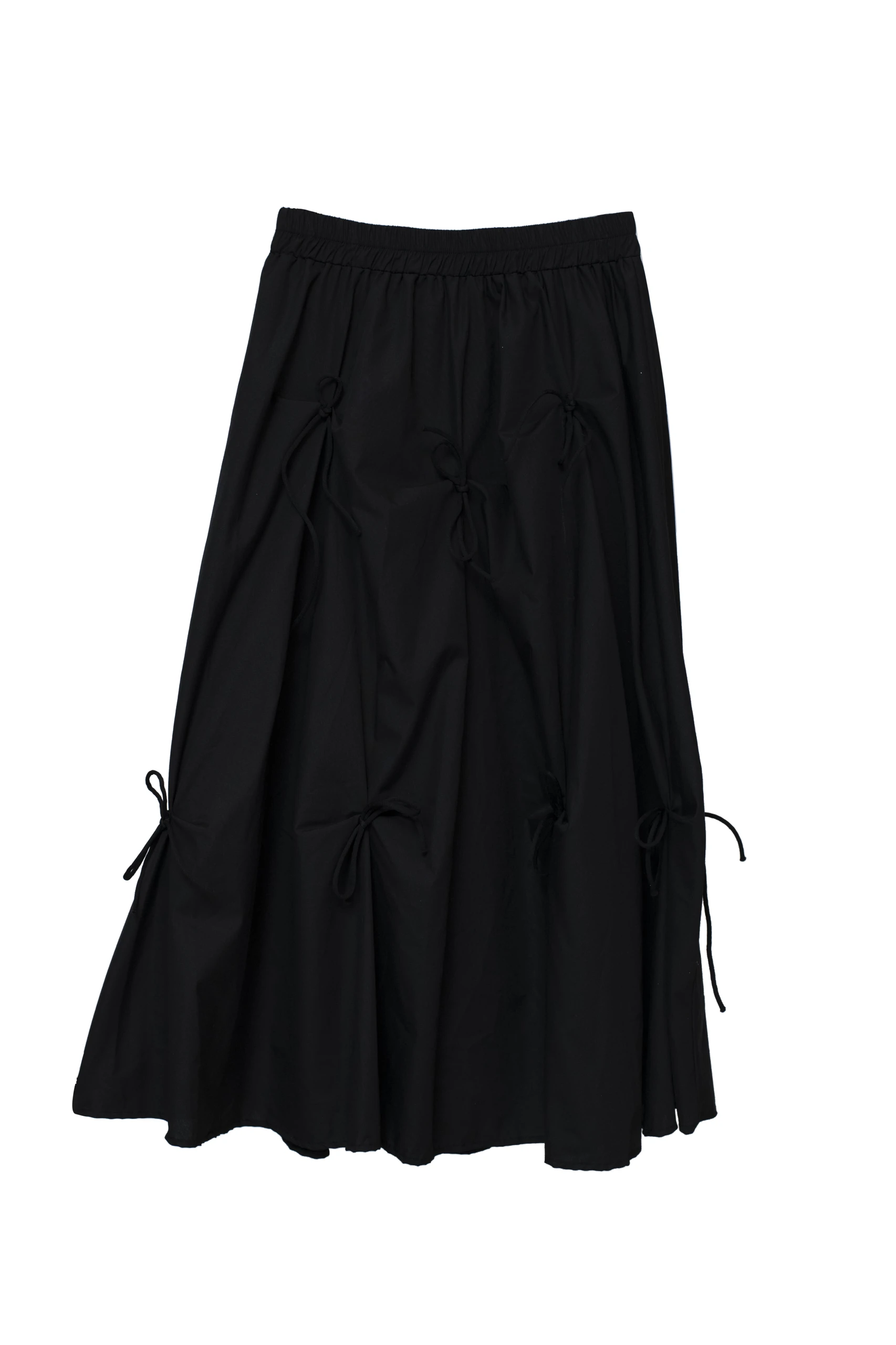 Black Ruched Bow Midi Skirt