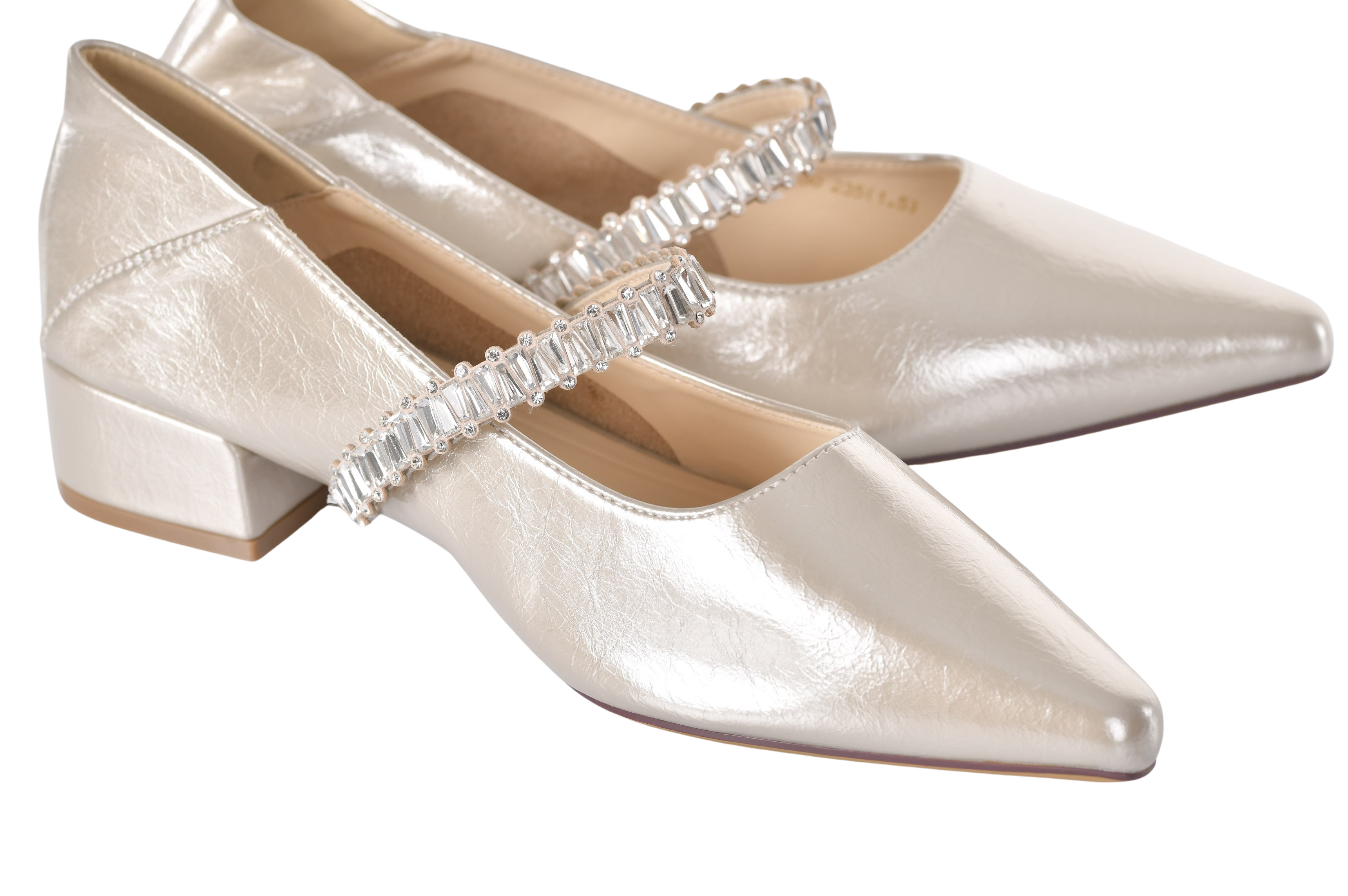Champagne heels with embellished strap