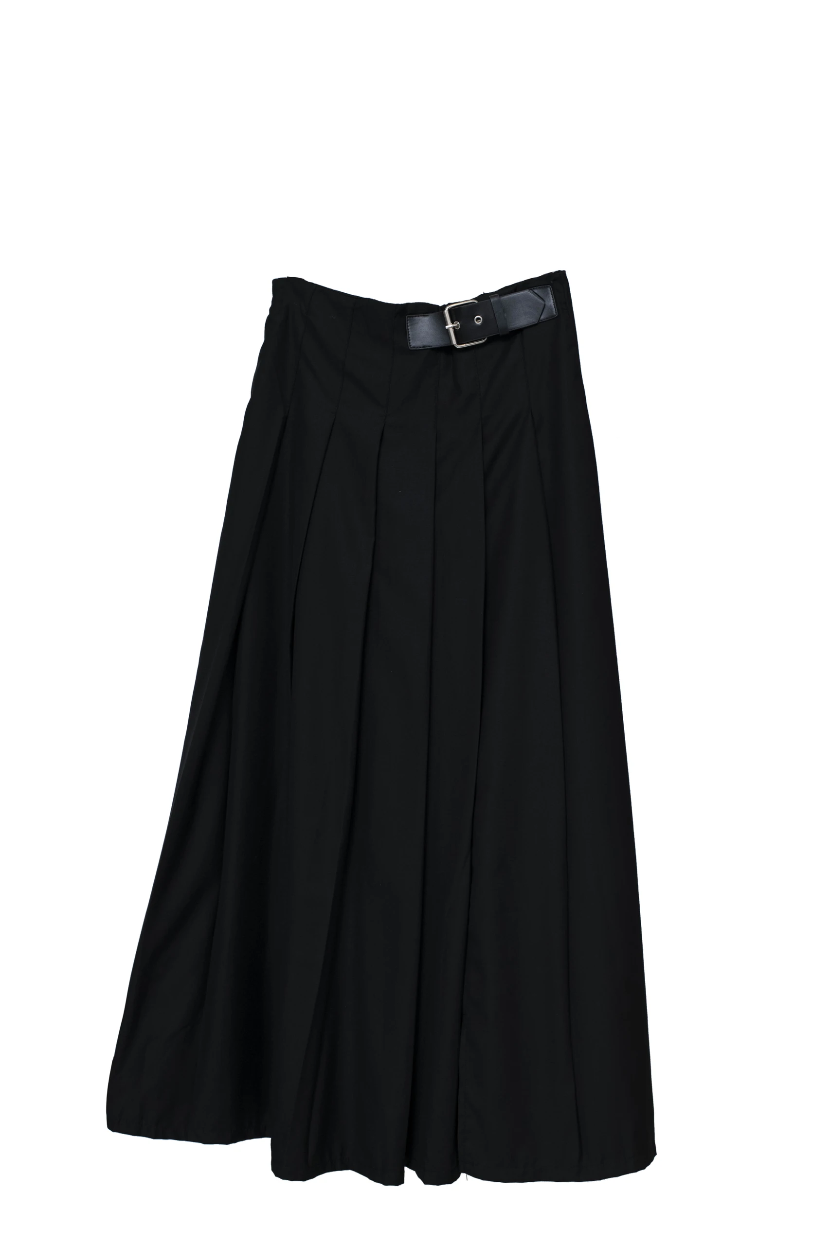 Black Belted Pleated Skirt with high slit