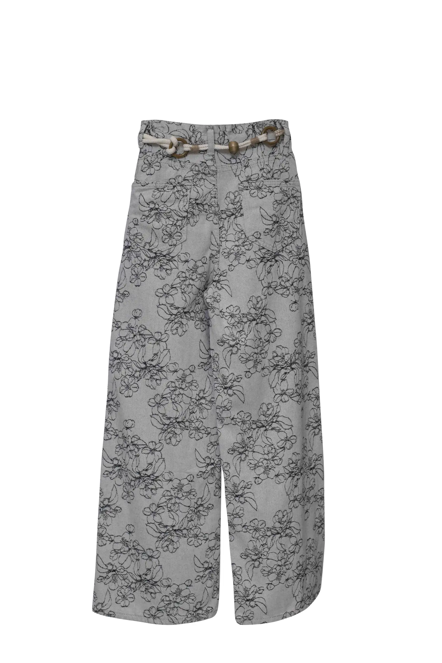 Floral Print Rope - Belt Pants