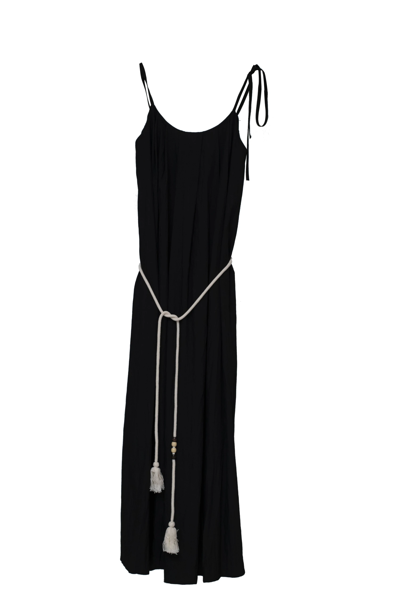 Pleated-Neck maxi dress with rope belt