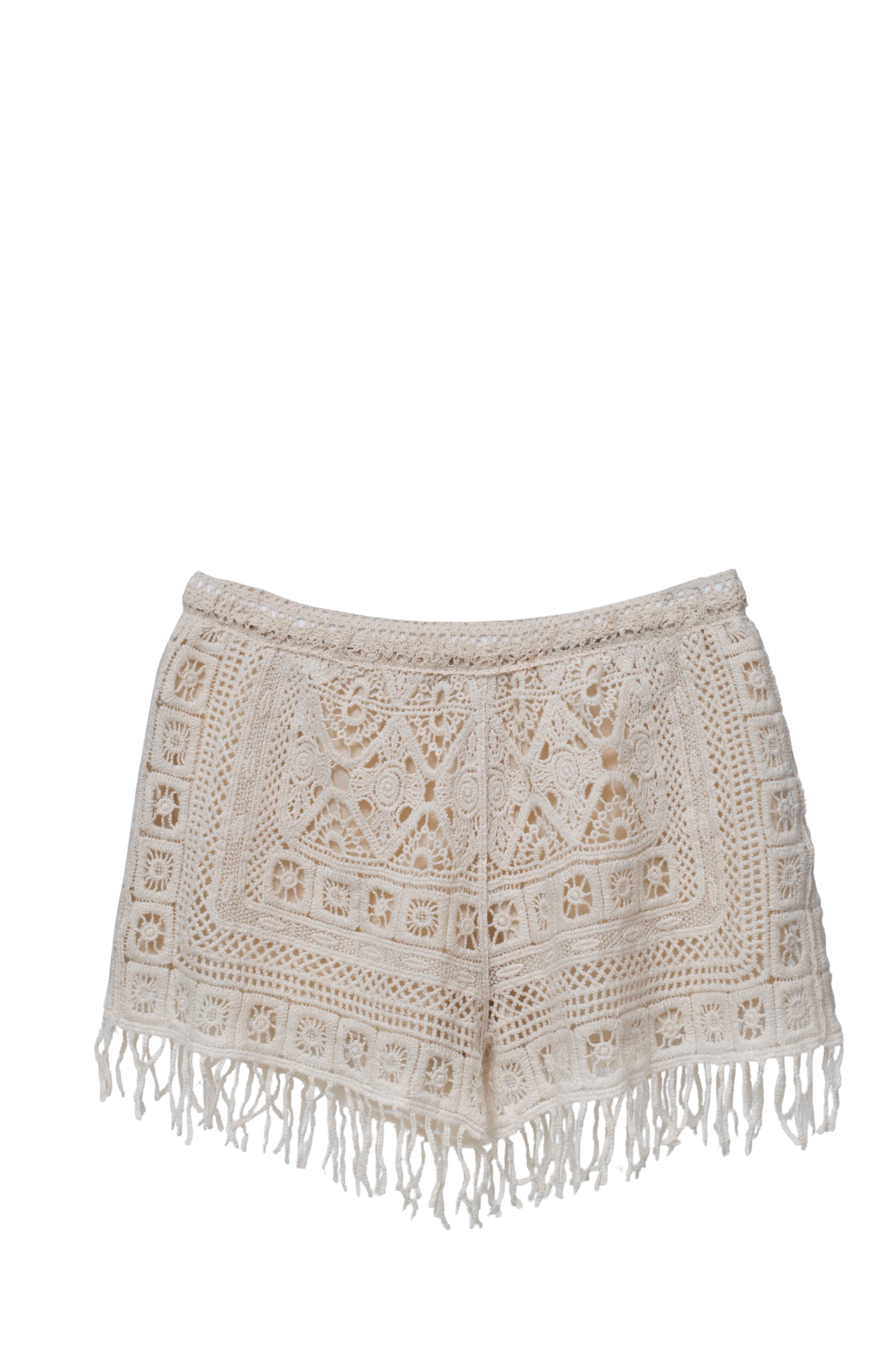 Ivory Crochet Fringe Short