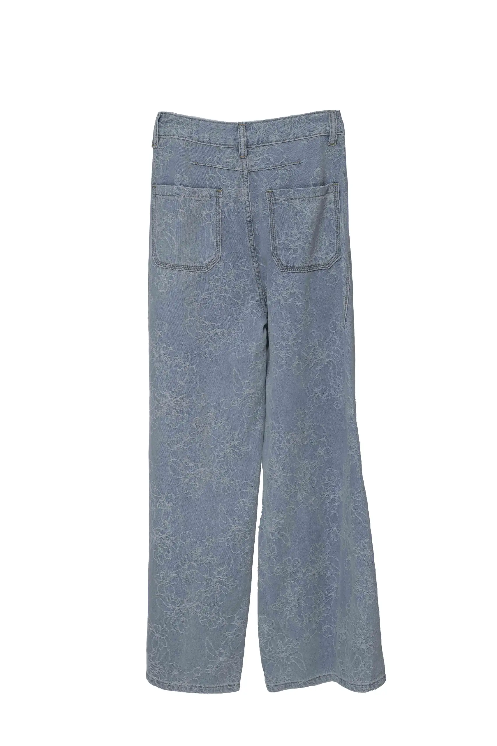 Floral  Embroidered  Wide - Leg Jeans