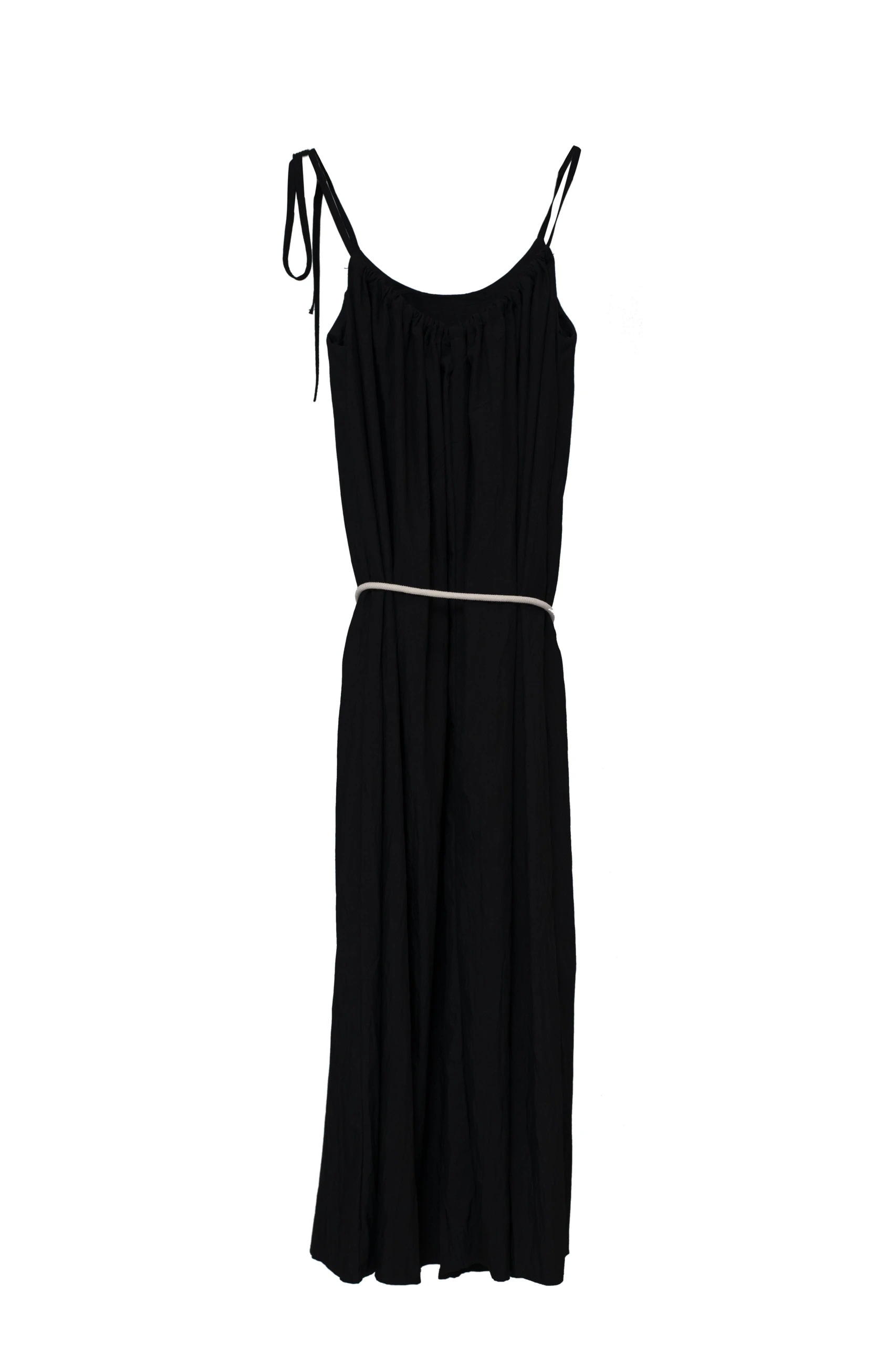 Pleated-Neck maxi dress with rope belt