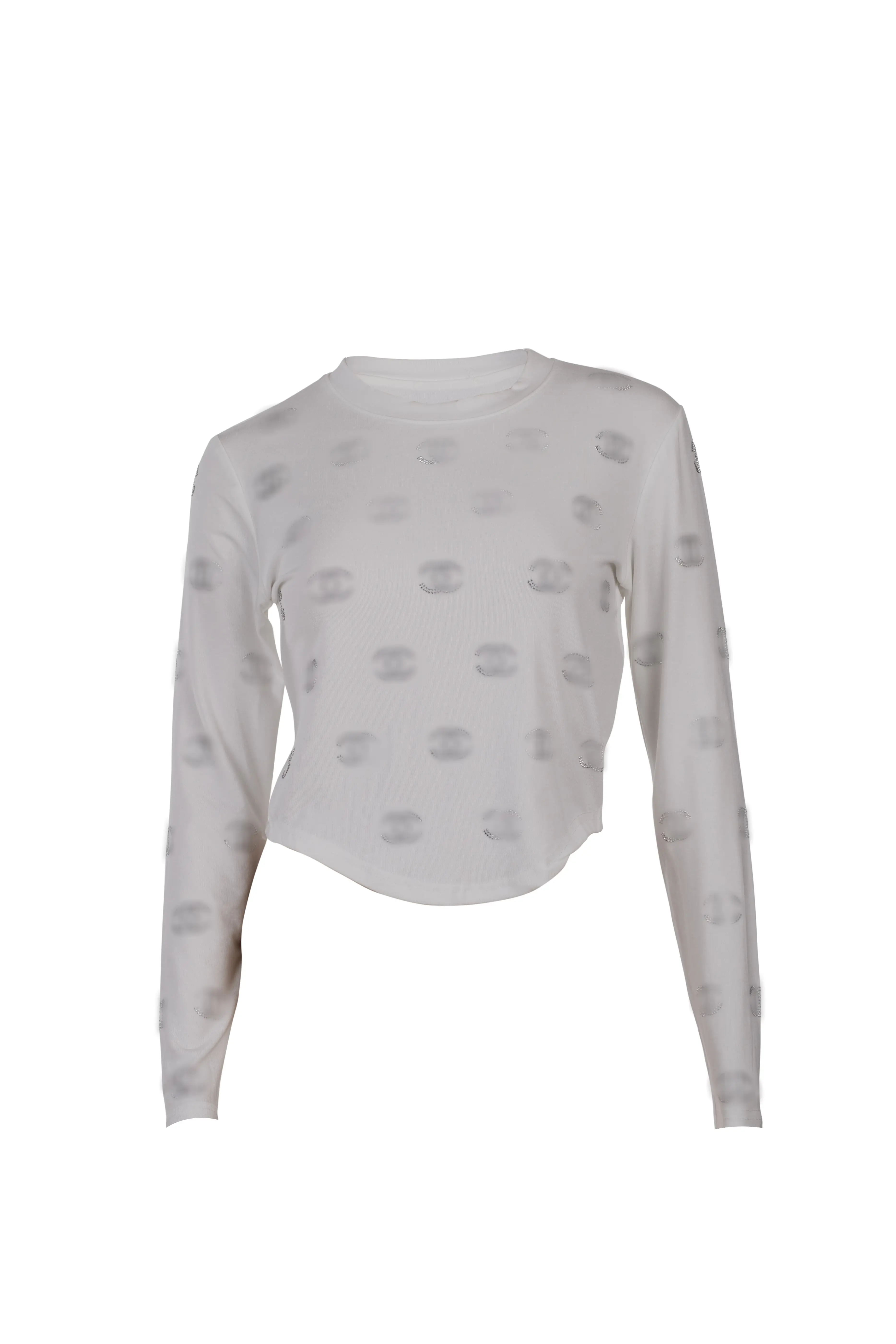 White embellished slim-fit long sleeve t-shirt 