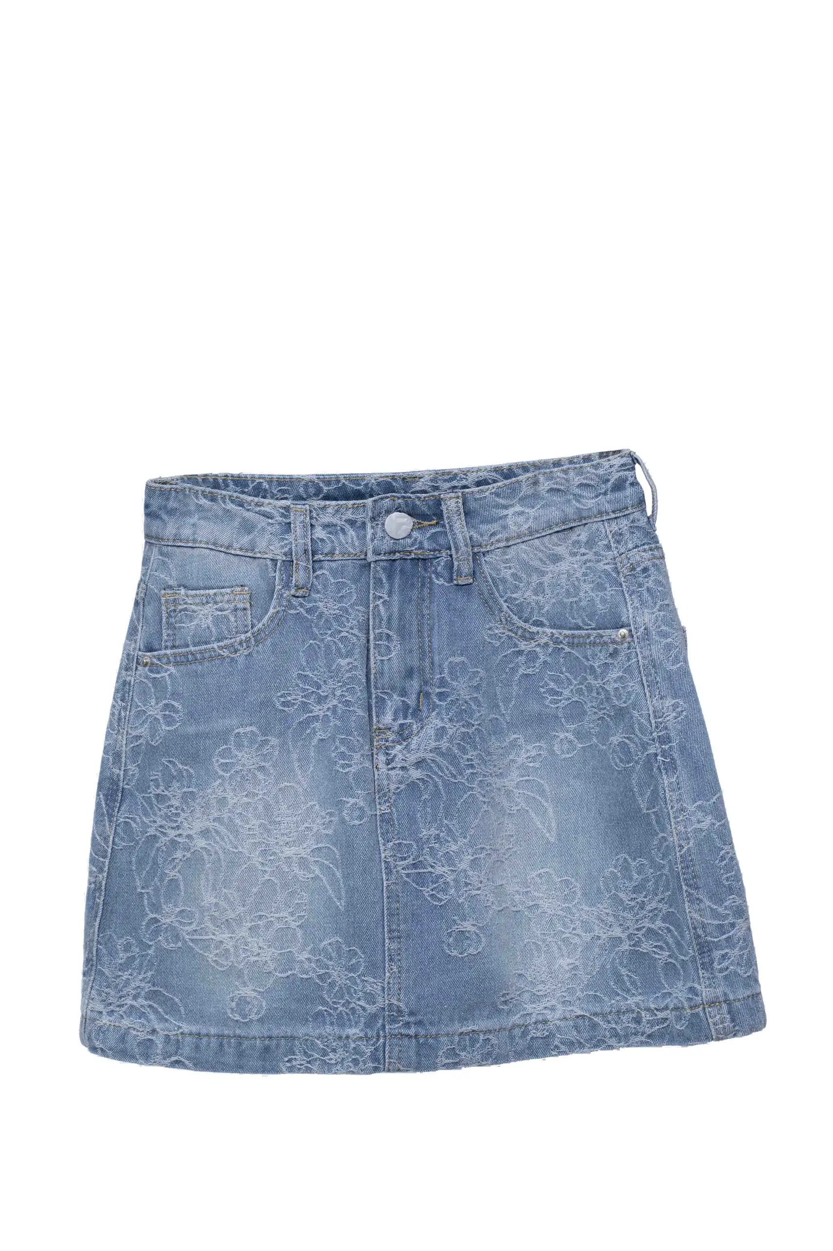Floral thread Denim mini Skirt